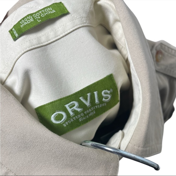 Orvis Men’s Tan Cargo Outdoor Fishing Shirt Short Sleeve Button Down Size Large - Picture 5 of 5
